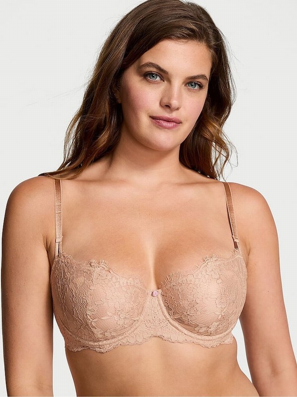Beige Victoria Secret Praline Nude Lace Unlined Balcony Bras | GFMRO6974