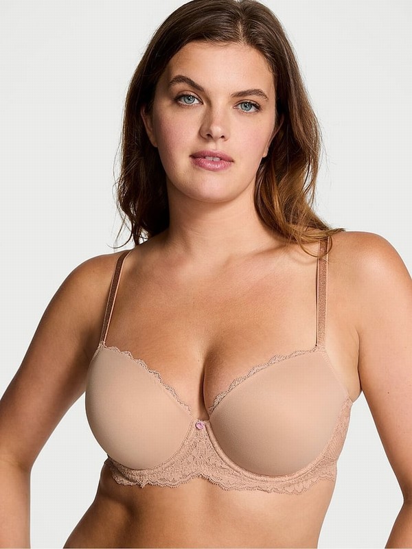 Beige Victoria Secret Praline Nude Lightly Lined Demi Bras | UKASJ7184
