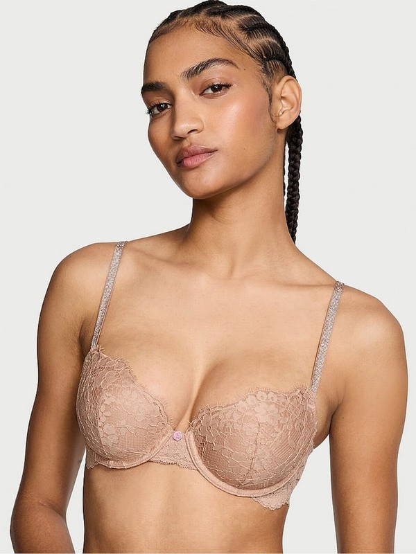 Beige Victoria Secret Praline Nude Lightly Lined Demi Twinkle Shine Strap Bras | VBHTC2754