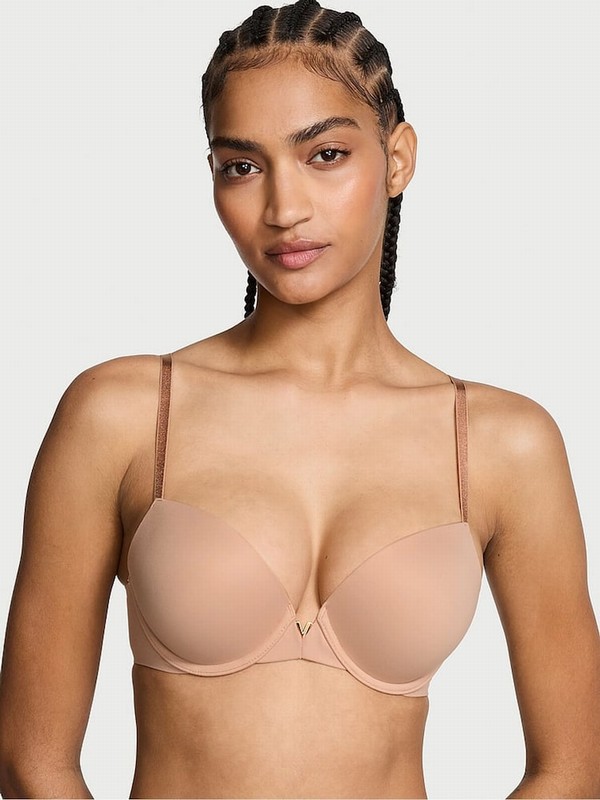 Beige Victoria Secret Praline Nude Push Up Smooth Bras | YMOWV5973