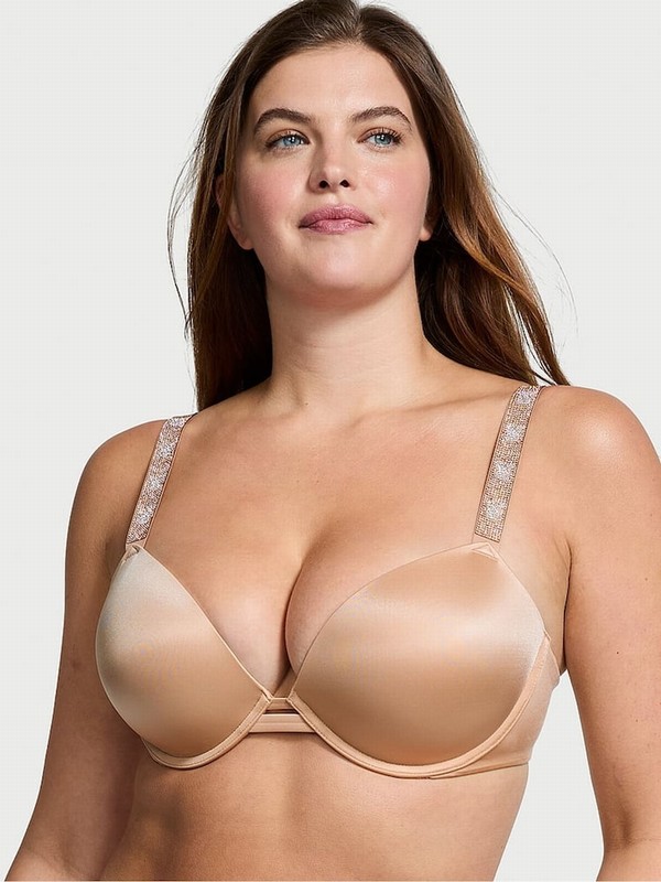 Beige Victoria Secret Praline Nude Smooth Push Up Shine Strap Bras | GPTON2013