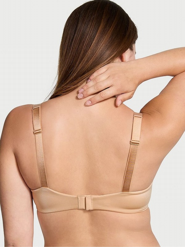 Beige Victoria Secret Praline Nude Smooth Push Up Shine Strap Bras | GPTON2013