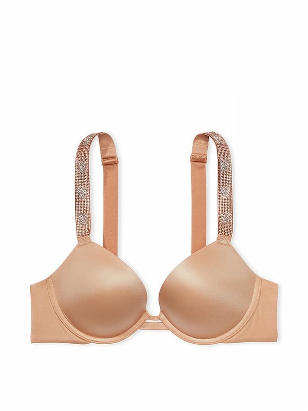Beige Victoria Secret Praline Nude Smooth Push Up Shine Strap Bras | GPTON2013