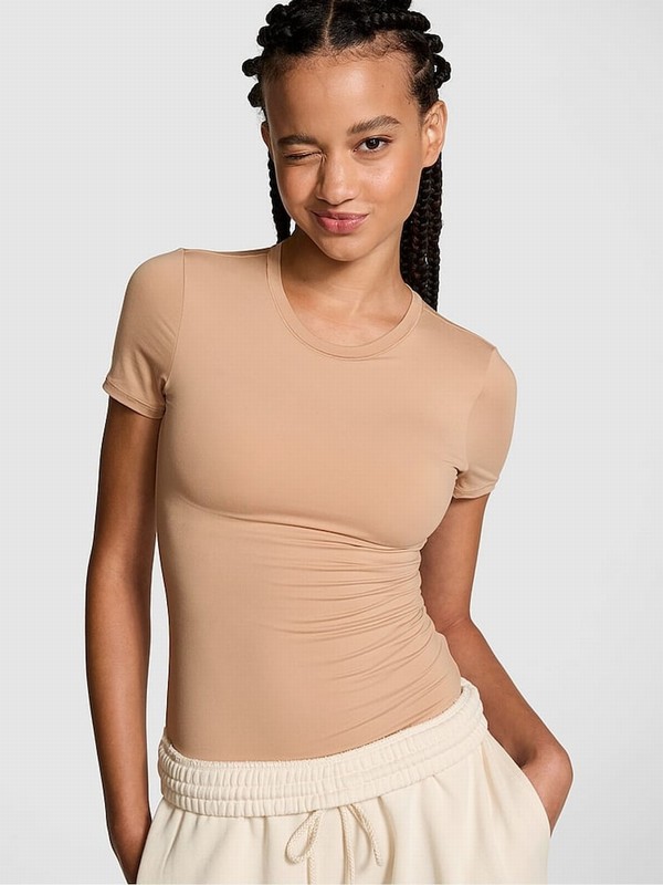 Beige Victoria Secret Praline Nude Soft Stretch T Shirts | SYFQZ3864