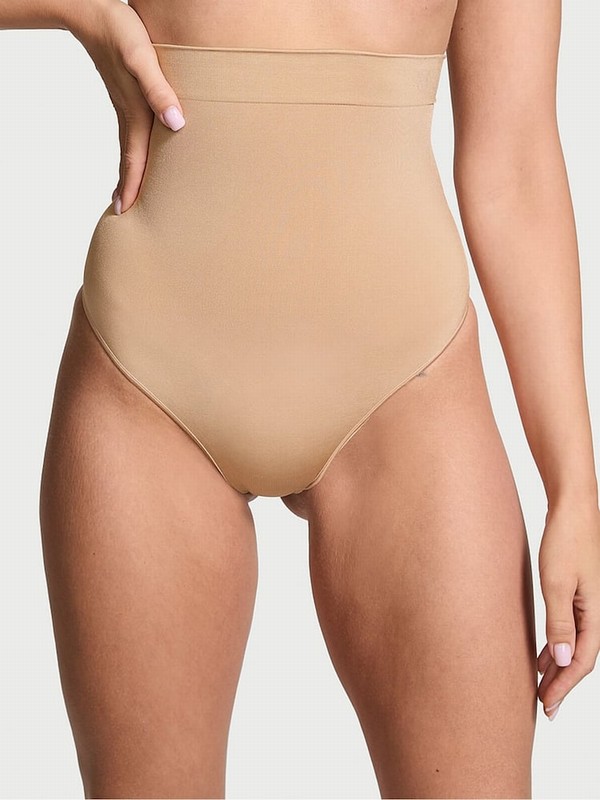 Beige Victoria Secret Praline Nude Thong Seamless Shaping™ High Waist Underwear | IDPNM4951