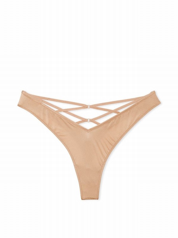 Beige Victoria Secret Praline Nude Thong Underwear | SHEKD5481