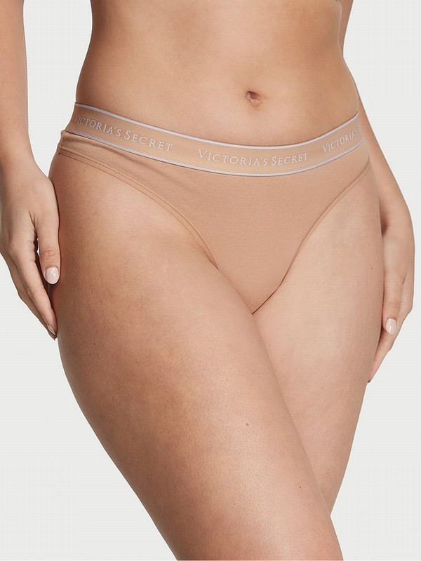 Beige Victoria Secret Praline Nude Thong Underwear | XJTOF2167