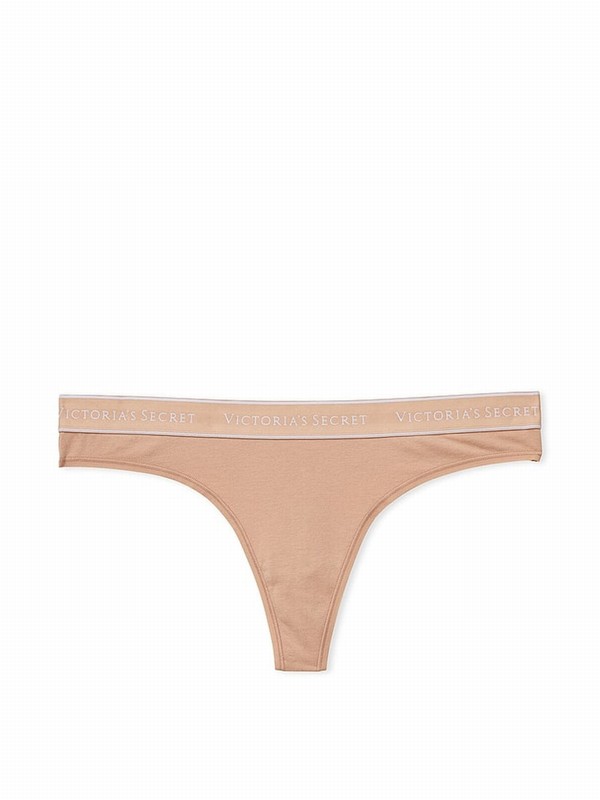 Beige Victoria Secret Praline Nude Thong Underwear | XJTOF2167