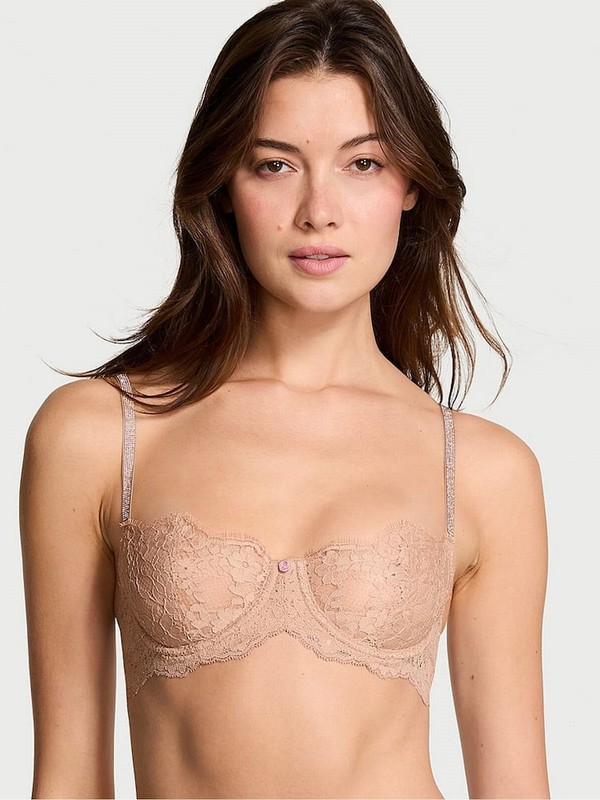 Beige Victoria Secret Praline Nude Unlined Balcony Twinkle Shine Strap Bras | WUKGT3197