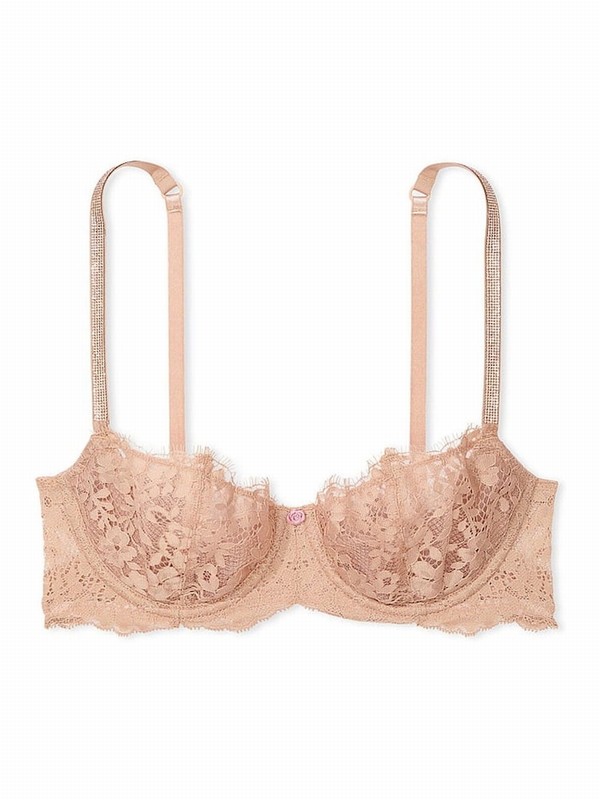 Beige Victoria Secret Praline Nude Unlined Balcony Twinkle Shine Strap Bras | WUKGT3197
