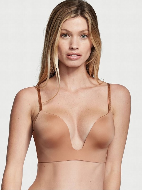 Beige Victoria Secret Sweet Praline Nude Plunge Smooth Plunge Low Back Bras | MPVBU0483