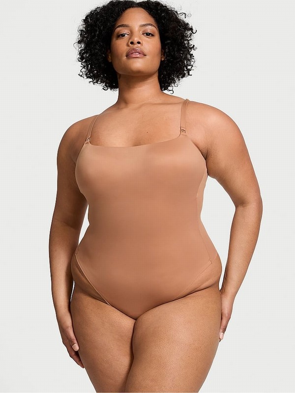 Beige Victoria Secret Toffee Nude FeatherSoft™ BODYWEAR Lightly Lined Bodysuit Lingerie | NKHZY3176