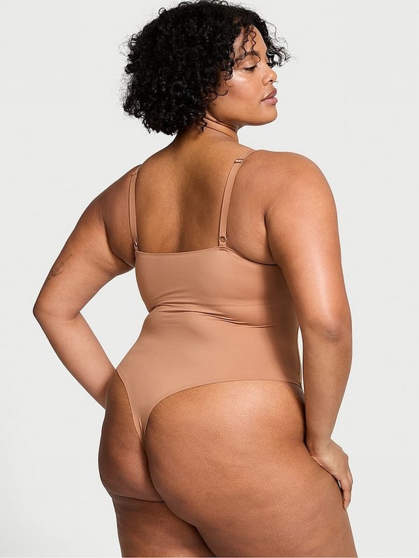 Beige Victoria Secret Toffee Nude FeatherSoft™ BODYWEAR Lightly Lined Bodysuit Tops | HGZNS0172