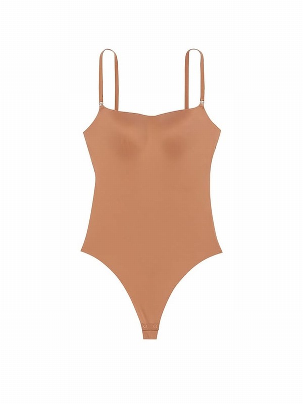 Beige Victoria Secret Toffee Nude FeatherSoft™ BODYWEAR Lightly Lined Bodysuit Tops | HGZNS0172
