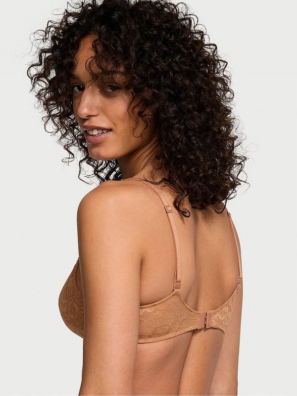 Beige Victoria Secret Toffee Nude Lace Demi Invisible Lift Minimiser Bras | DHSBW8049