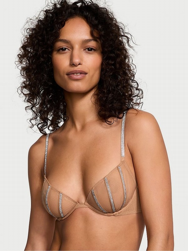 Beige Victoria Secret Toffee Nude Sheer Shine Low Cut Demi Bras | STIDA9587