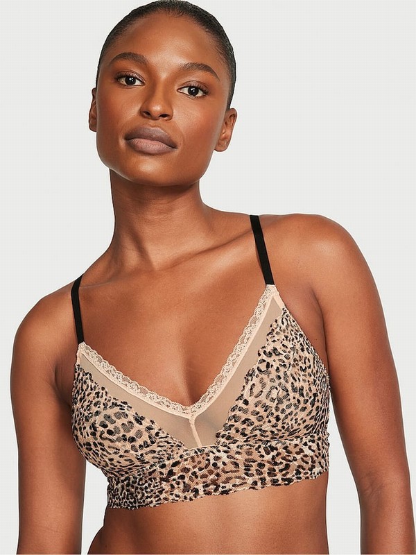 Beige / Leopard Victoria Secret Nude Posey Lacelette Bras | DNTRY6704