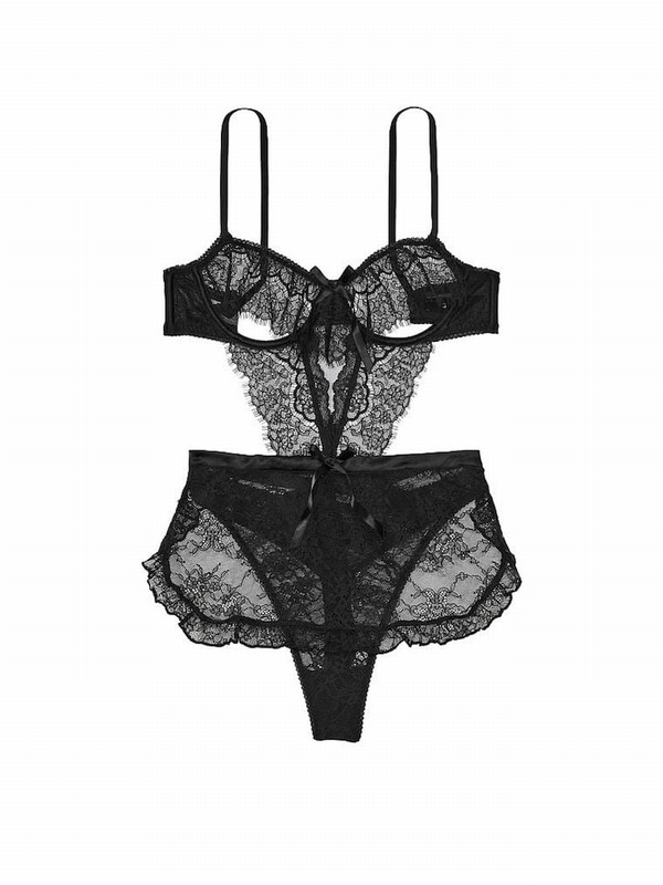Black Victoria Secret Apron Bodysuit Lingerie | PEJSU6835