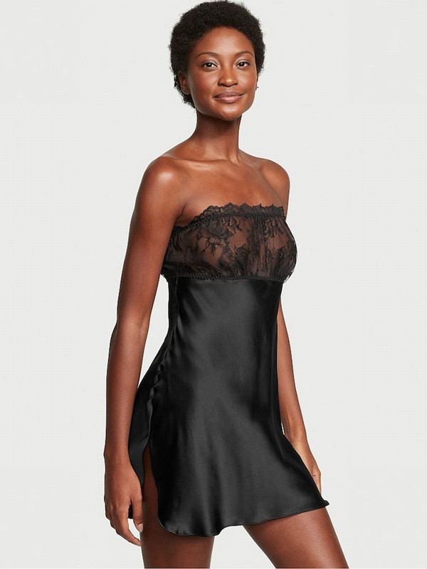 Black Victoria Secret Archive Lace Strapless Slip Lingerie | OEBTL3608