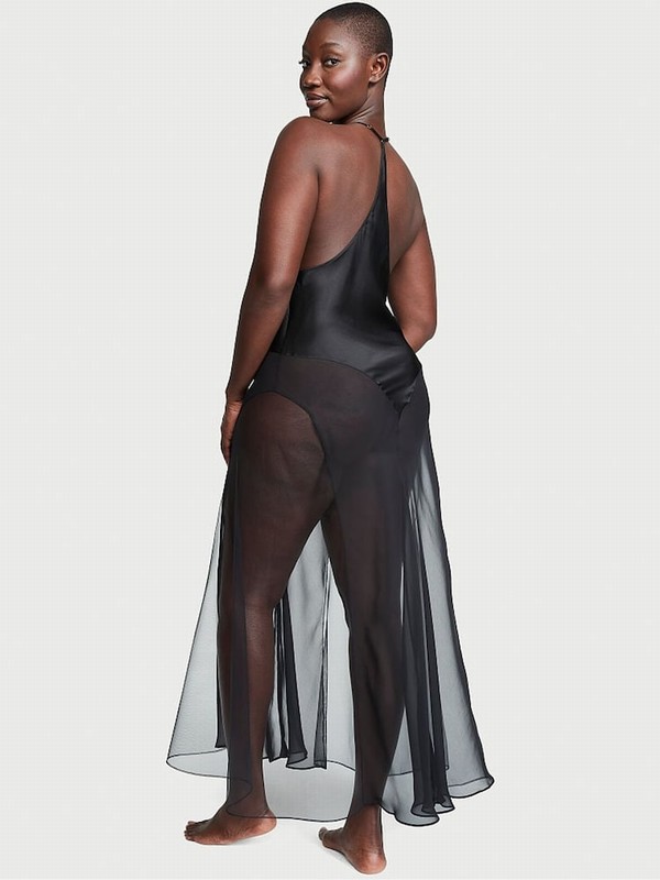 Black Victoria Secret Archive Sheer Plunge Slip Lingerie | VPJGB3825