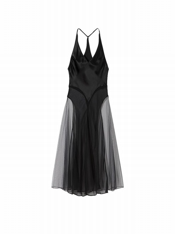 Black Victoria Secret Archive Sheer Plunge Slip Lingerie | VPJGB3825