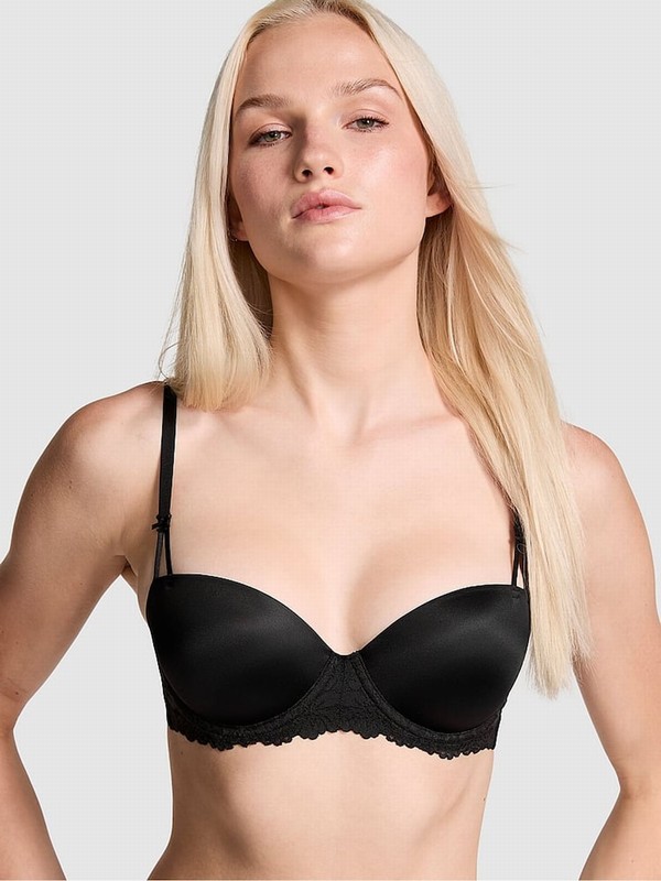 Black Victoria Secret Balcony Smooth Cup Lace Bras | KARVG1260