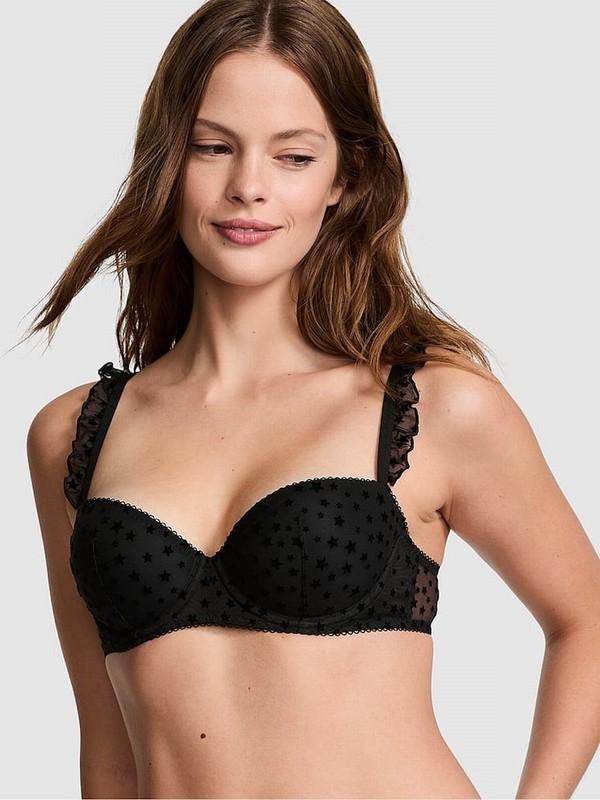 Black Victoria Secret Balcony Star Chaser Lace Bras | PADRG0854