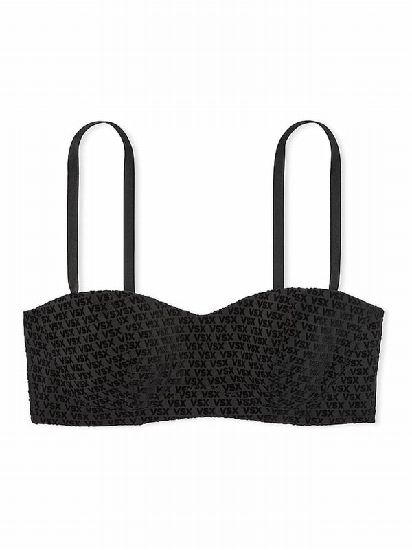 Black Victoria Secret Balcony VSX Elevate™ Logo Mesh Low Impact Sports Bra | EVOGZ7645