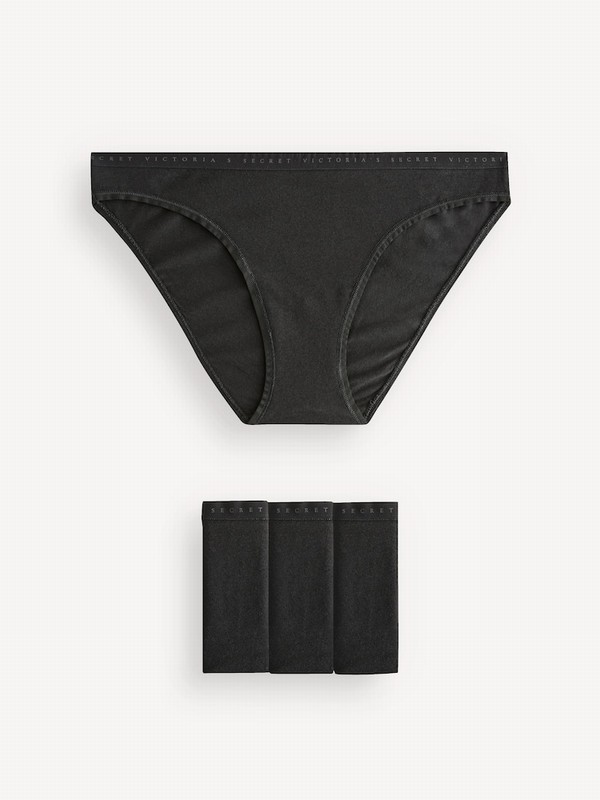 Black Victoria Secret Bikini Logo 4 Pack Underwear | IAUJR1362