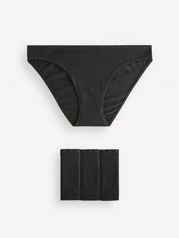 Black Victoria Secret Bikini Logo 4 Pack Underwear | CEGRD7306