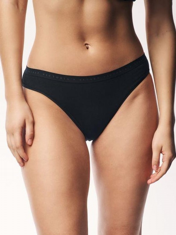 Black Victoria Secret Bikini Logo 4 Pack Underwear | CEGRD7306