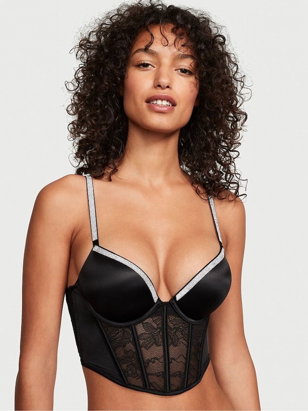Black Victoria Secret Bombshell Add 2 Cups Push Corset Top Bras | KWUQS8126