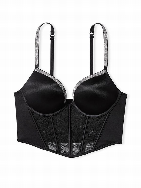 Black Victoria Secret Bombshell Add 2 Cups Push Corset Top Bras | KWUQS8126
