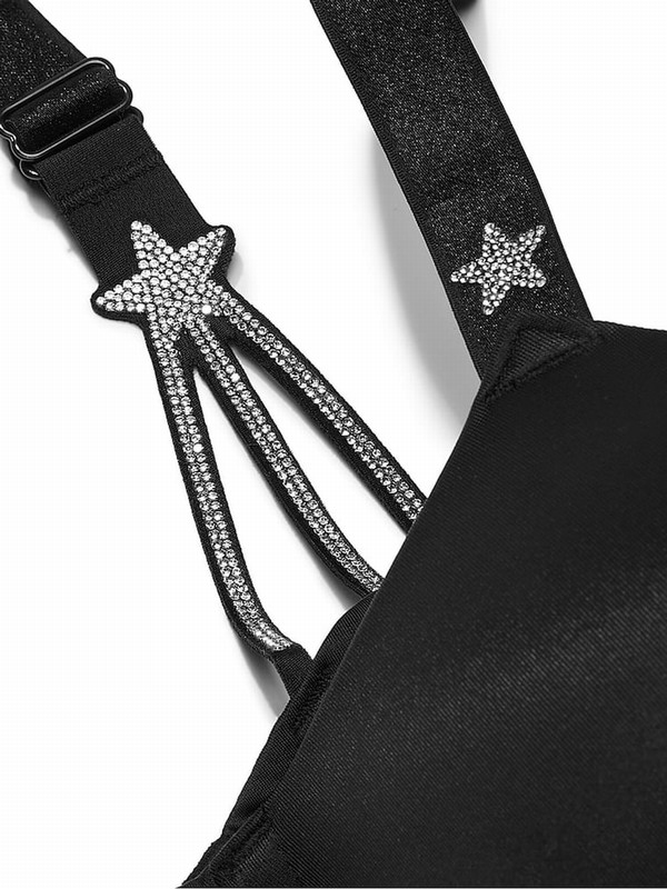 Black Victoria Secret Bombshell Add 2 Cups Star Shine Push Up Bras | BRJAK1463