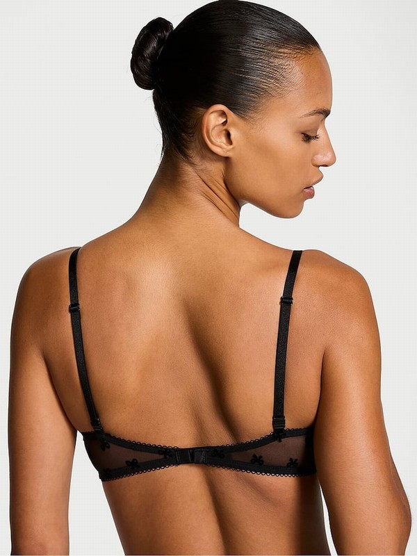 Black Victoria Secret Bows Flocked Unlined Demi Bras | QSHIR4150