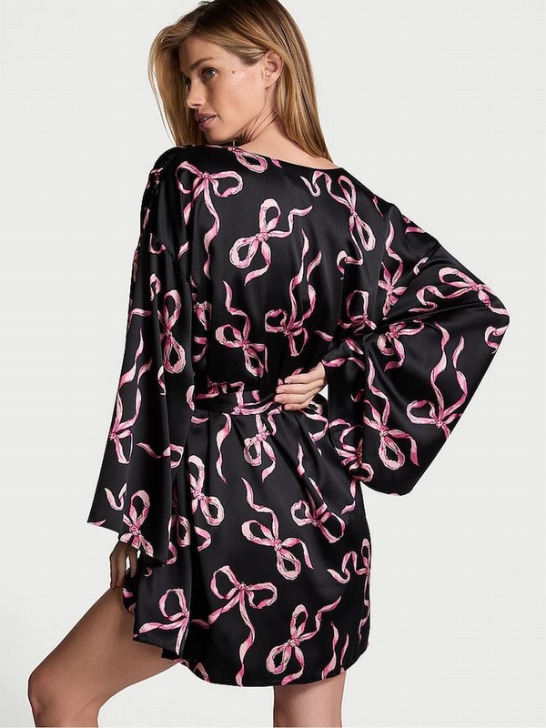 Black Victoria Secret Bows Satin Robe Nightwear | EDOYS8651