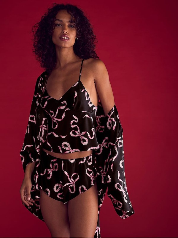 Black Victoria Secret Bows Satin Robe Nightwear | EDOYS8651