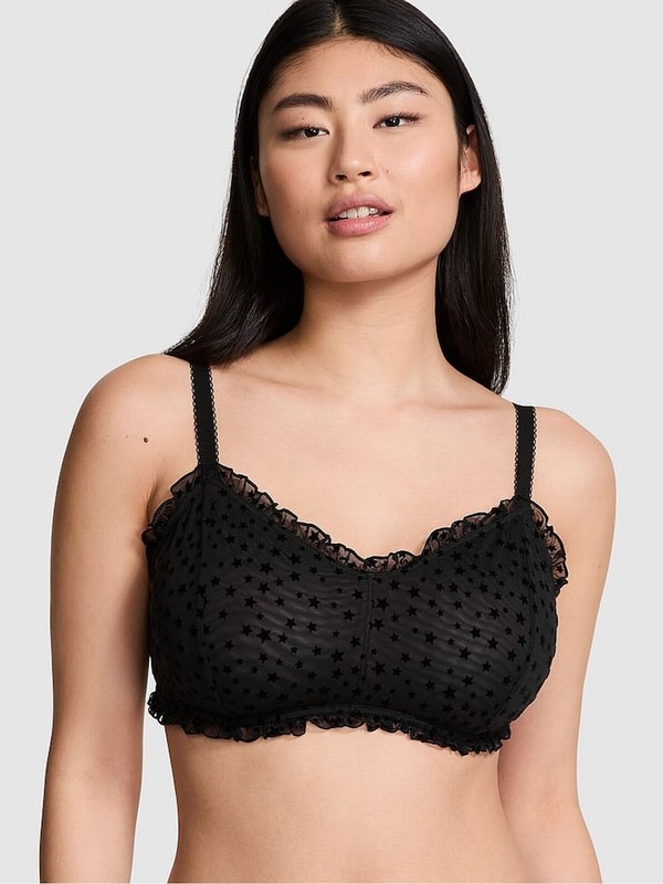 Black Victoria Secret Bralette Star Chaser Lace Unlined Bras | UKMXT9086