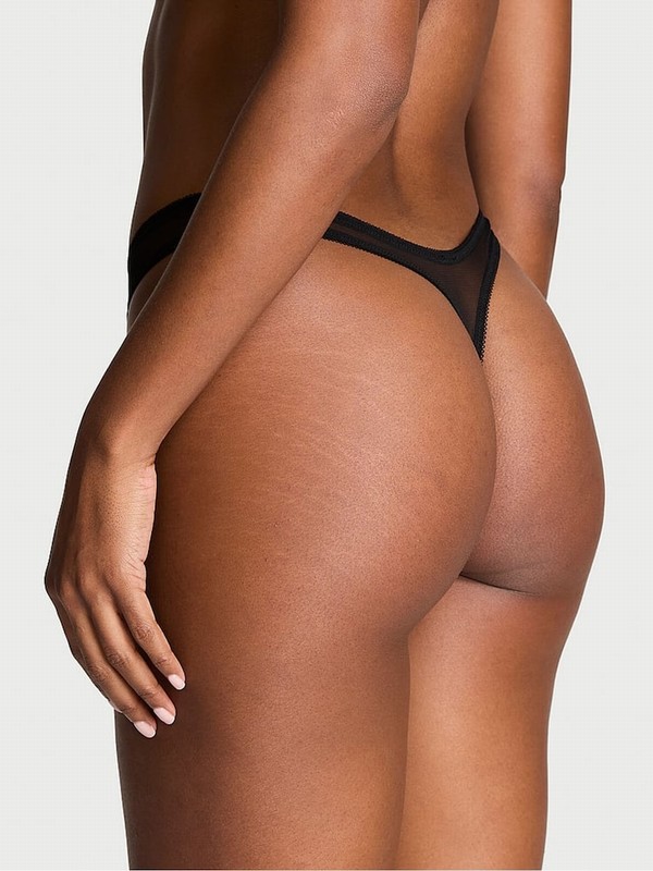 Black Victoria Secret Champagne Mesh Thong Underwear | CQTSL6132