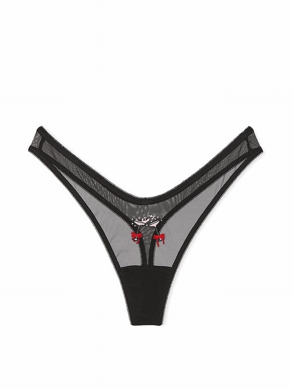 Black Victoria Secret Champagne Mesh Thong Underwear | CQTSL6132