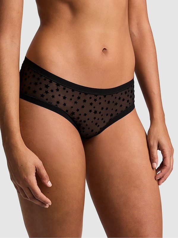Black Victoria Secret Cheeky No Show Star Mesh Underwear | DQHIB1506