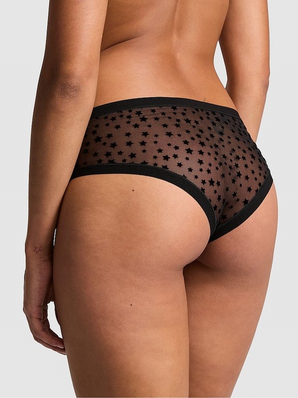Black Victoria Secret Cheeky No Show Star Mesh Underwear | DQHIB1506
