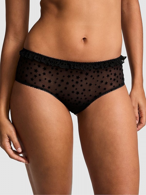 Black Victoria Secret Cheeky Star Chaser Lace Underwear | JNEQR8907