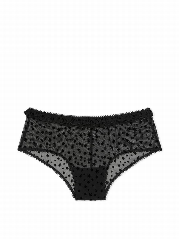 Black Victoria Secret Cheeky Star Chaser Lace Underwear | JNEQR8907