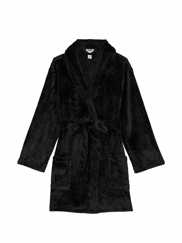 Black Victoria Secret Cosy Long Sleeveing Gown Lingerie | SUZGW7203