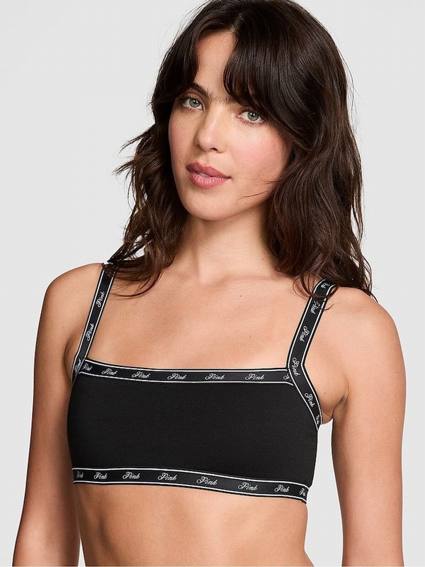 Black Victoria Secret Cotton Logolette Bras | VMQZL9805