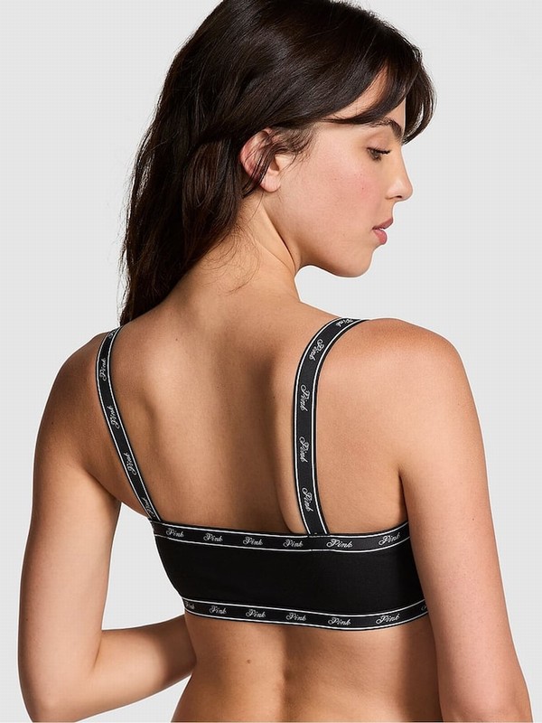 Black Victoria Secret Cotton Logolette Bras | VMQZL9805