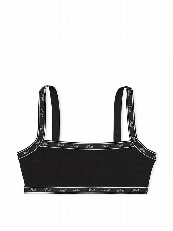Black Victoria Secret Cotton Logolette Bras | VMQZL9805