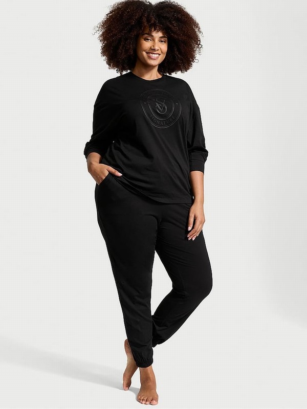 Black Victoria Secret Cotton Long Nightwear | SOTQG6490