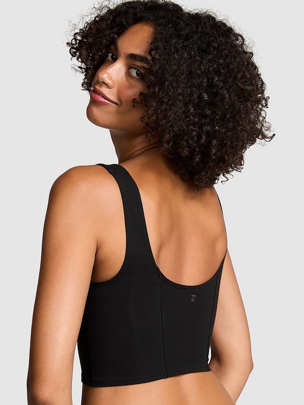 Black Victoria Secret Cotton Scoop Top Sports Bra | QGYLC1459